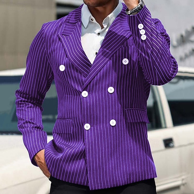 Hombre chaqueta Negocio Fiesta de Cóctel Fiesta de Boda Moda Casual Primavera & Otoño Poliéster Rayas Bolsillo Botones Cómodo Botonadura Doble Chaqueta de sport Azul Piscina Morado Naranja 2026 - $62.99 –P11