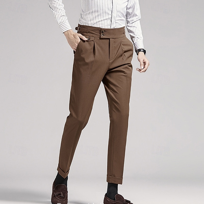 Men's Graduation Dress Pants Trousers Chinos Buttons Pocket Solid Color Comfort Formal Party Work Fashion Classic Style Black Navy Blue Micro-elastic 2026 - $49.99 –P11