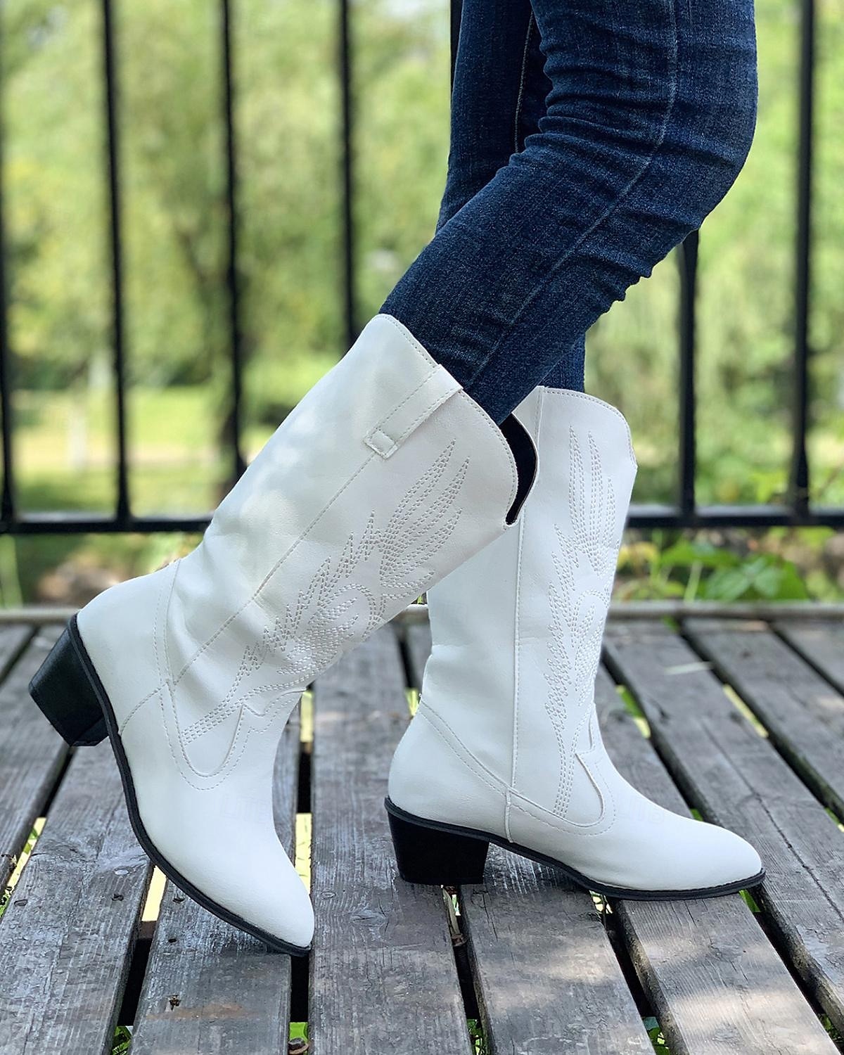damskie kowbojskie buty w stylu western – klasyczne, sięgające do połowy łydki, brązowe, ze sztucznej skóry z haftowanym wzorem, idealne na co dzień, na festiwale i do strojów wiejskich 2025 - $42.99 –P5