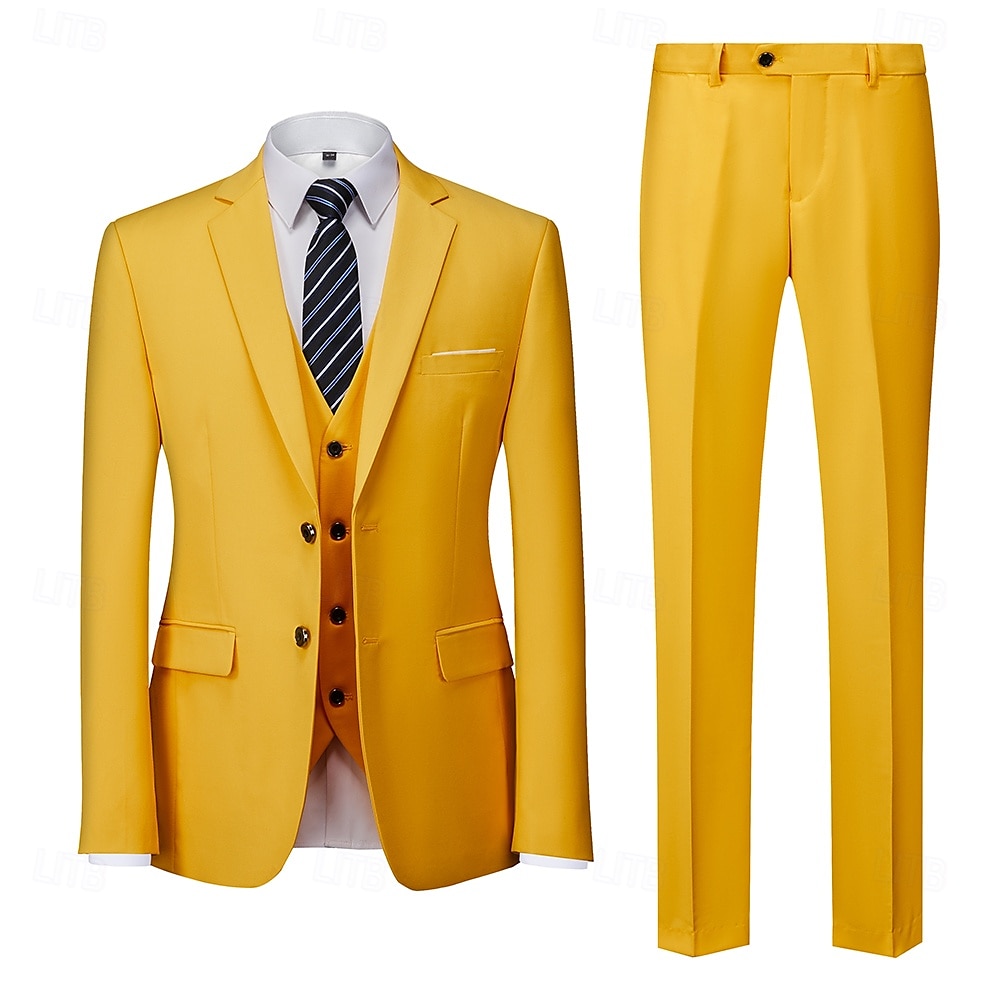 Men's Tuxedos Suits Beach Wedding Spring Wedding Yellow Sage Spring & Summer Suit Notch Lapel Dress Solid Colored Slim Fit 3 Piece Single Breasted Two-buttons 2026 - $122.99 –P5