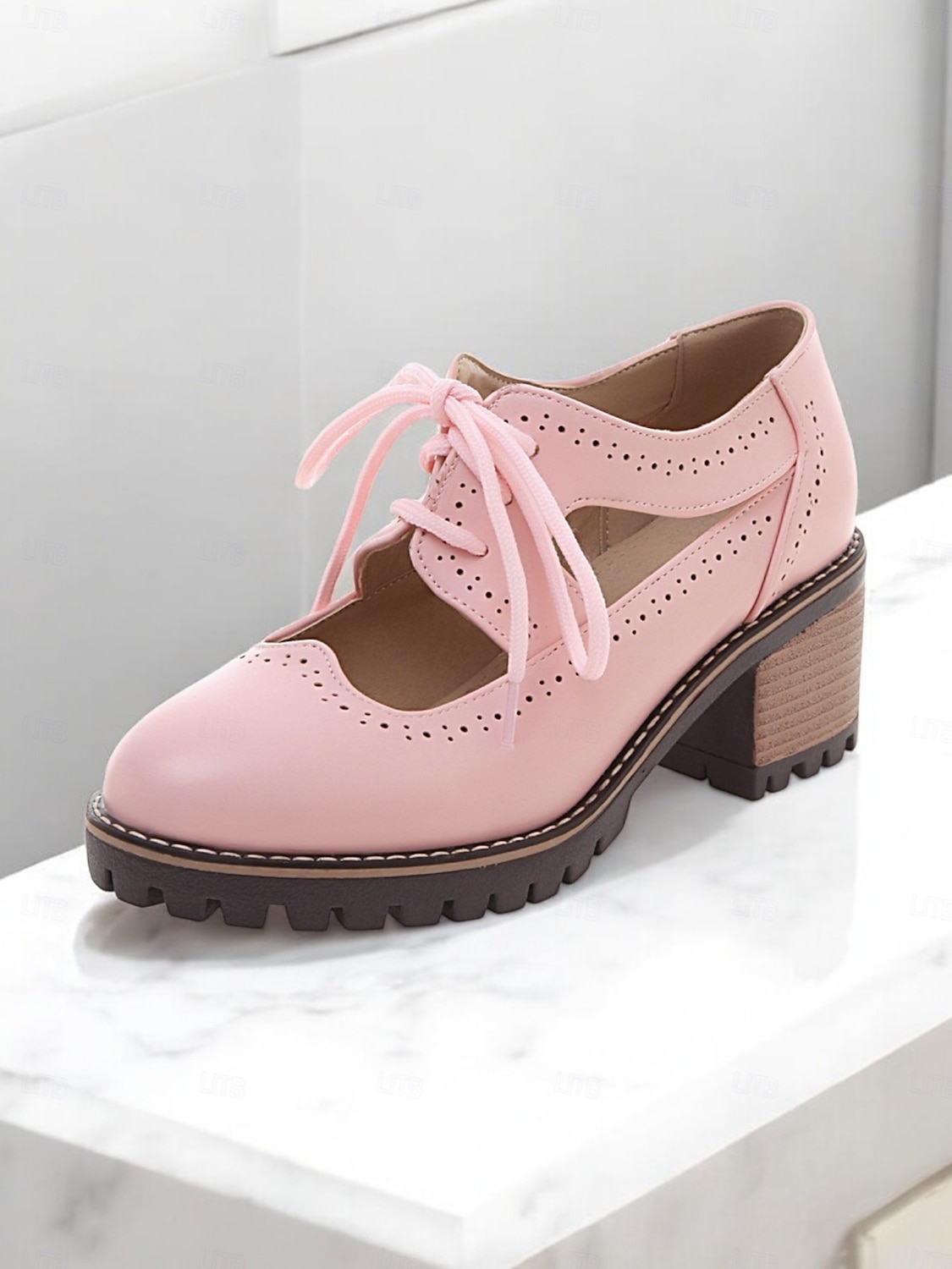 kremowe, sznurowane, damskie buty typu oxford z wycięciami i grubą podeszwą – obuwie casualowe vintage do noszenia na co dzień 2025 - $59.99 –P2