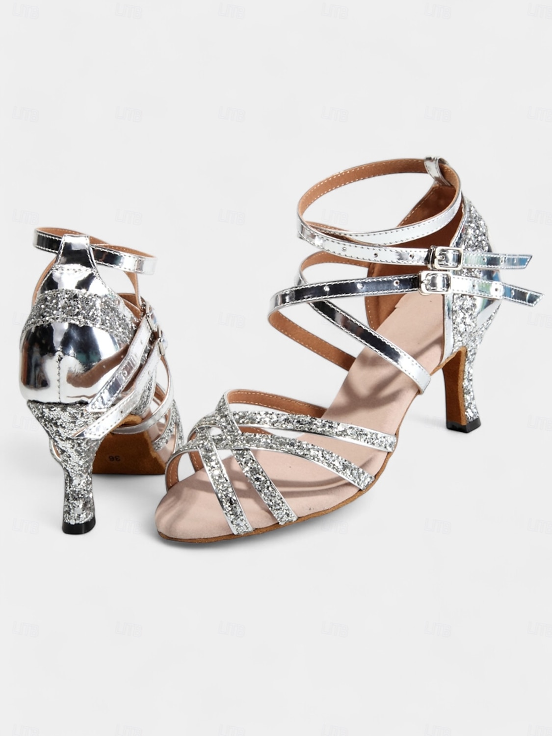 scarpe da ballo da donna con glitter argento - tacchi da ballo latino con cinturino, doppia chiusura con fibbia e morbida suola in pelle scamosciata del 2025 a $46.99 –P1