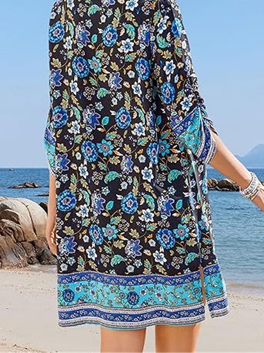 Dámské Mini šaty Volnočasové šaty Boho šaty Na běžné nošení Denní Běžný Květinový 3/4 délka rukávu Do V Bílá Světlá růžová Námořnická modř Léto Jaro 2025 - $25.99 –P2