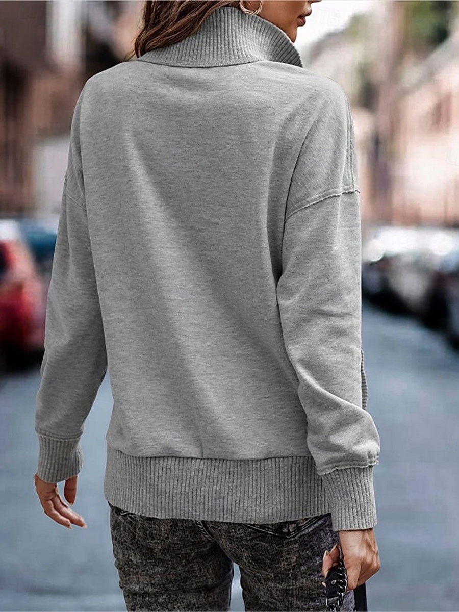 hanorac de damă casual uni stradă îmbrăcăminte zilnică cu gât țesut nasturi cu mânecă lungă alb roz gri toamnă iarnă 2025 - $36.99 –P2