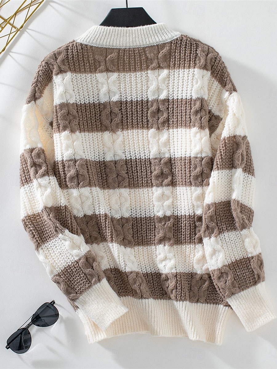 Per donna Felpa Informale Morbido A strisce A coste Girocollo Lavorato a maglia Manica lunga Top regolari Maglia Esterno Giornaliero Fine settimana Nero Caffè Autunno Inverno del 2025 a $44.99 –P10