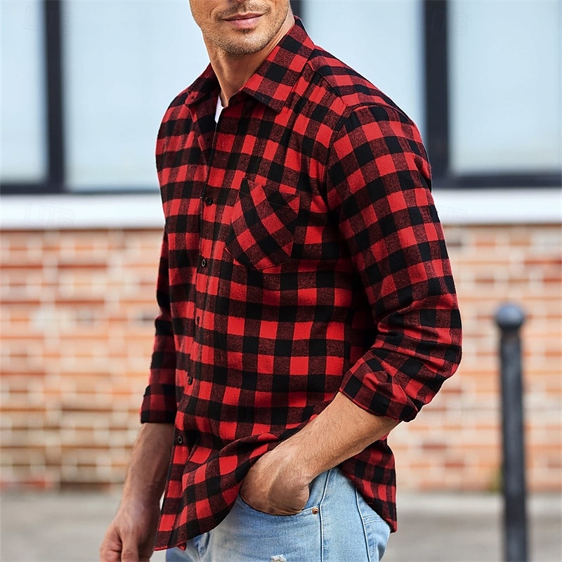Pánské Košile Flanelová košile Overshirt Pléd Venkovní ulice Bílá Rubínově červená Vodní modrá Fialová Dlouhý rukáv Zima Jaro & podzim Oblečení 2025 - $25.99 –P7