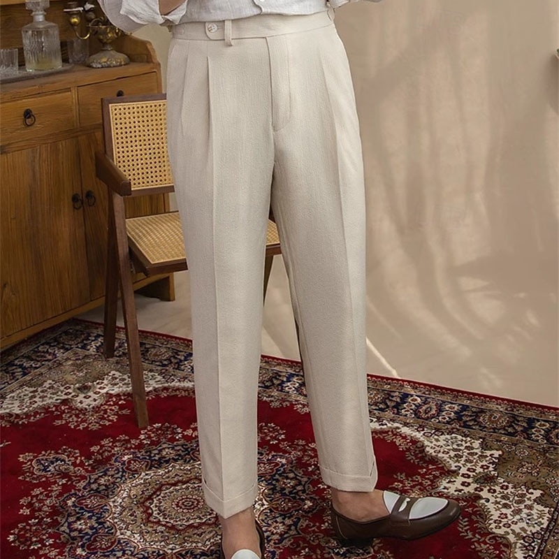 Herre Eksamen Dressbukser Napoli bukser Bukser kinesisk Knapper Lomme Helfarge Komfort Formell Fest Arbeid Mote Klassisk Stil Svart Mørkeblå Mikroelastisk 2026 - $29.99 –P9