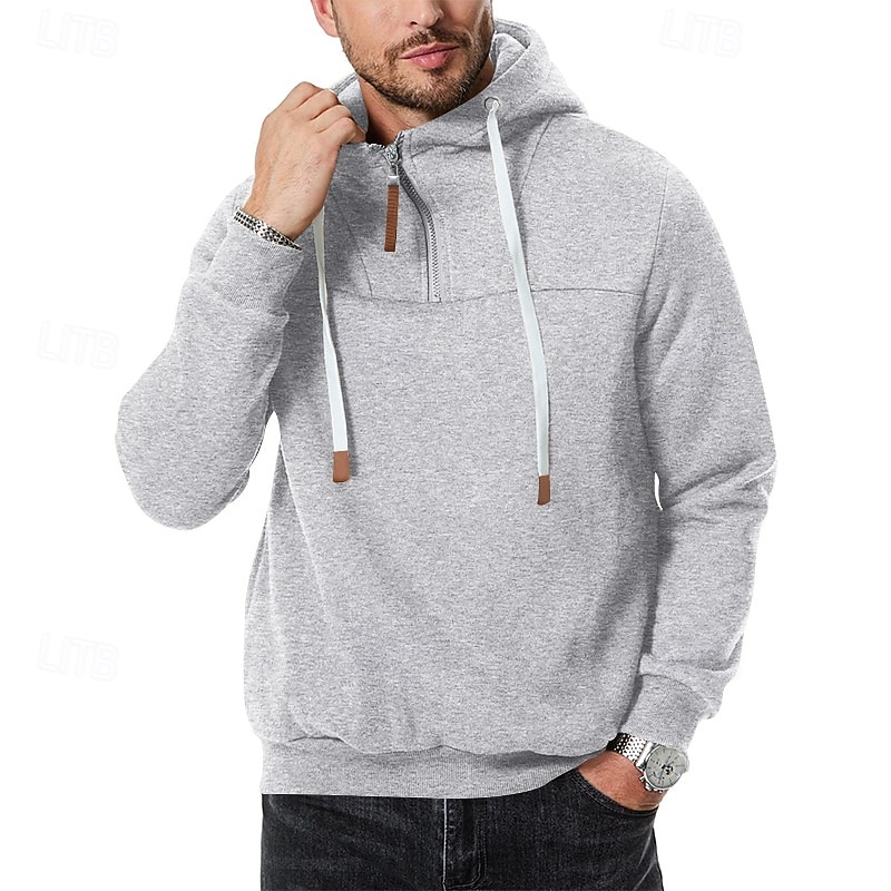 Pánské Kapuce Mikina se zipem na čtvrtletí Bílá Kapuce Bez vzoru Denní Sporty a outdoor Dovolená Šik ven Chladný Na běžné nošení Jaro & podzim Oblečení Mikiny s kapucí Mikiny Dlouhý rukáv 2026 - $28.99 –P7