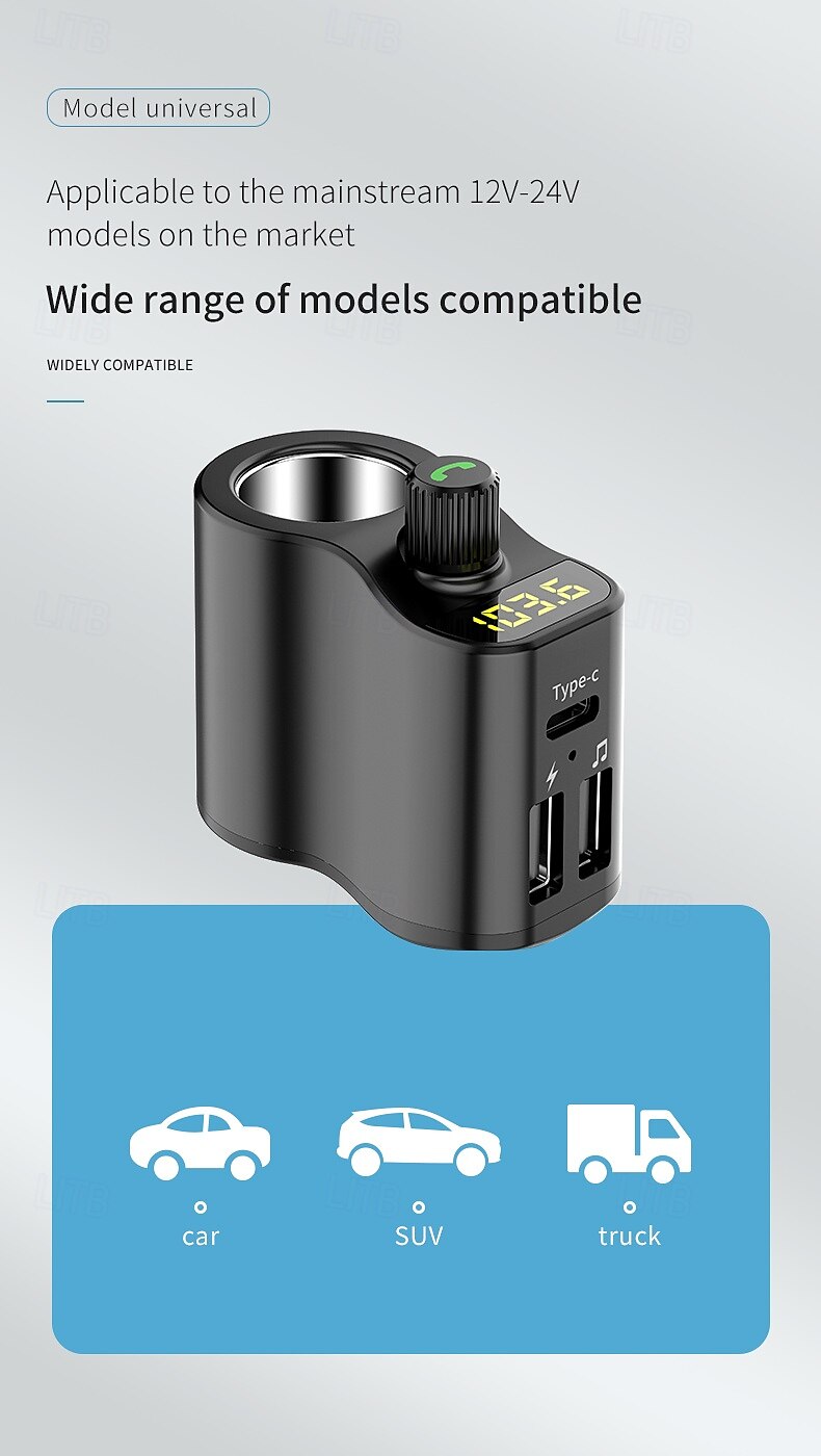 FM Transmitter BT 5.0 Car Kit Handsfree Car Music Player Cigarette Lighter Socket Splitter Dual USB Car Charger 2025 - $31.99 –P15