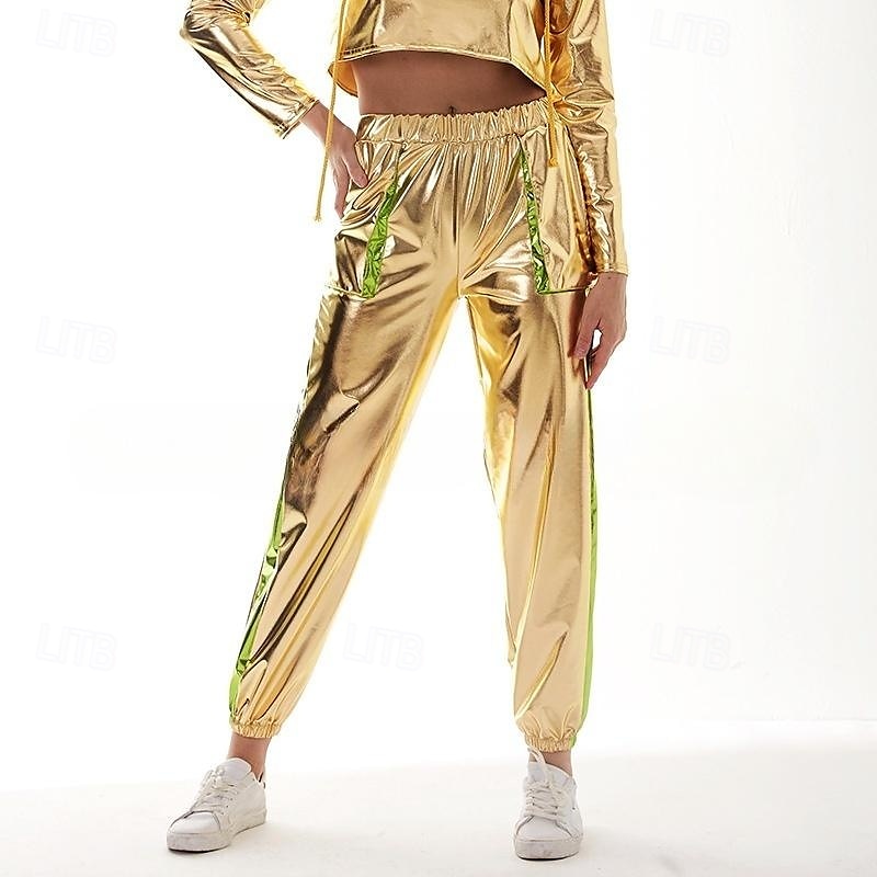 1980s Hip Hop Shiny Metallic Pants Jogger Pants Color Block Women's Carnival Costume Carnival Mardi Gras Performance Party Pride Parade Adults' Pants 2025 - $27.99 –P1