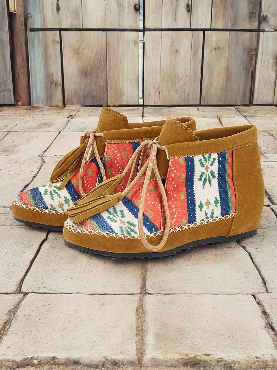 Women's Boho Ankle Boots with Ethnic Print Panels, Tassel Lace-Up Design, and Comfortable Low Sole – Perfect for Casual and Festival Wear 2025 - $46.99 –P2