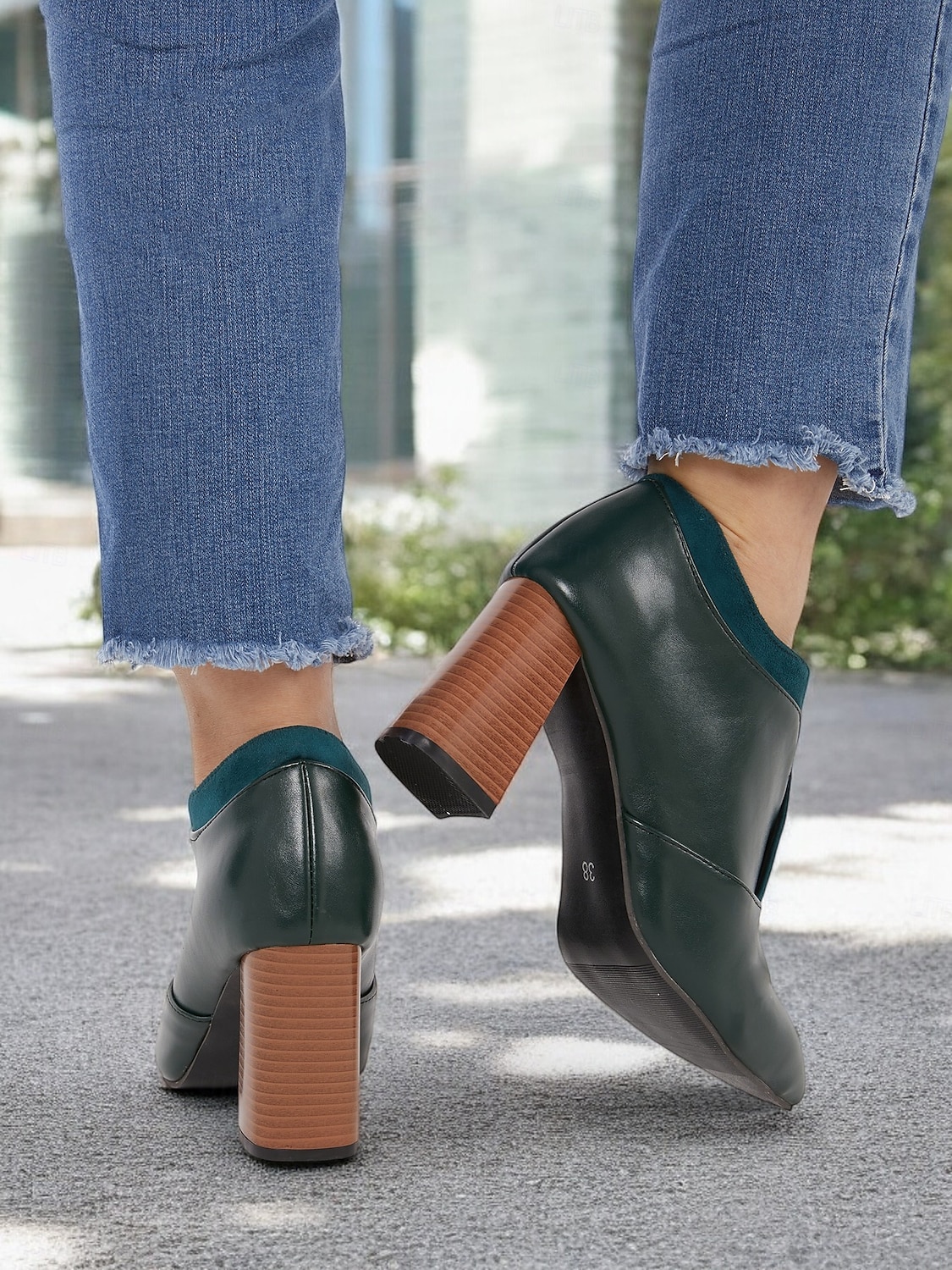botins femininos de couro sintético verde com bico fino e salto bloco – sapatos modernos e sofisticados para uso no escritório e na noite de 2025 por $54.99 –P4