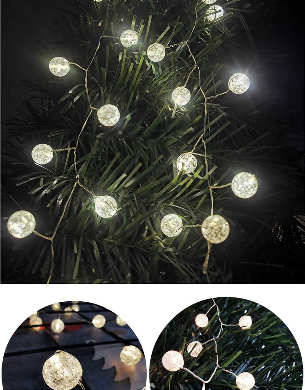 3 m-es 100 led akkumulátoros tündérgömb lámpák, vízálló kültéri golyósoros fényfüzér karácsonyfára, kertre, karácsonyi dekorációra 2025 - $25.99 –P2