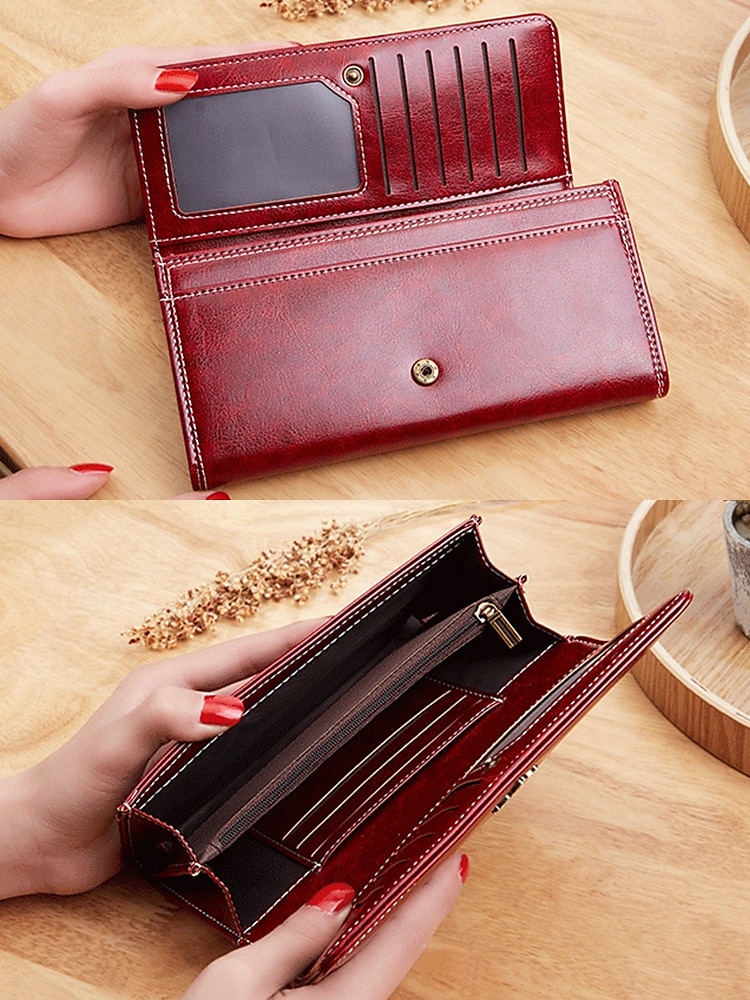 Women's Red Faux Leather Wallet with Multiple Card Slots and Zippered Coin Pocket – Elegant and Functional Clutch for Everyday Use 2025 - $14.99 –P4