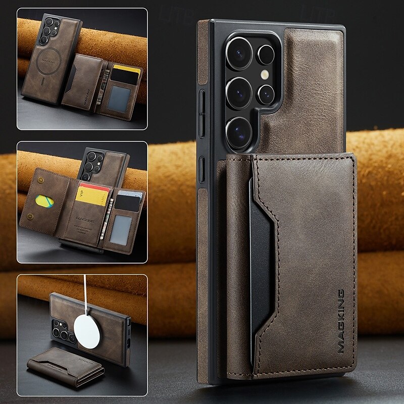 puhelin Etui Käyttötarkoitus S24 Ultra S24 Plus S24 S23 Ultra S25 Ultra Takakuori Tuella Magneetti Tukee langatonta latausta Retro TPU PU-nahka 2025 - $26.99 –P11