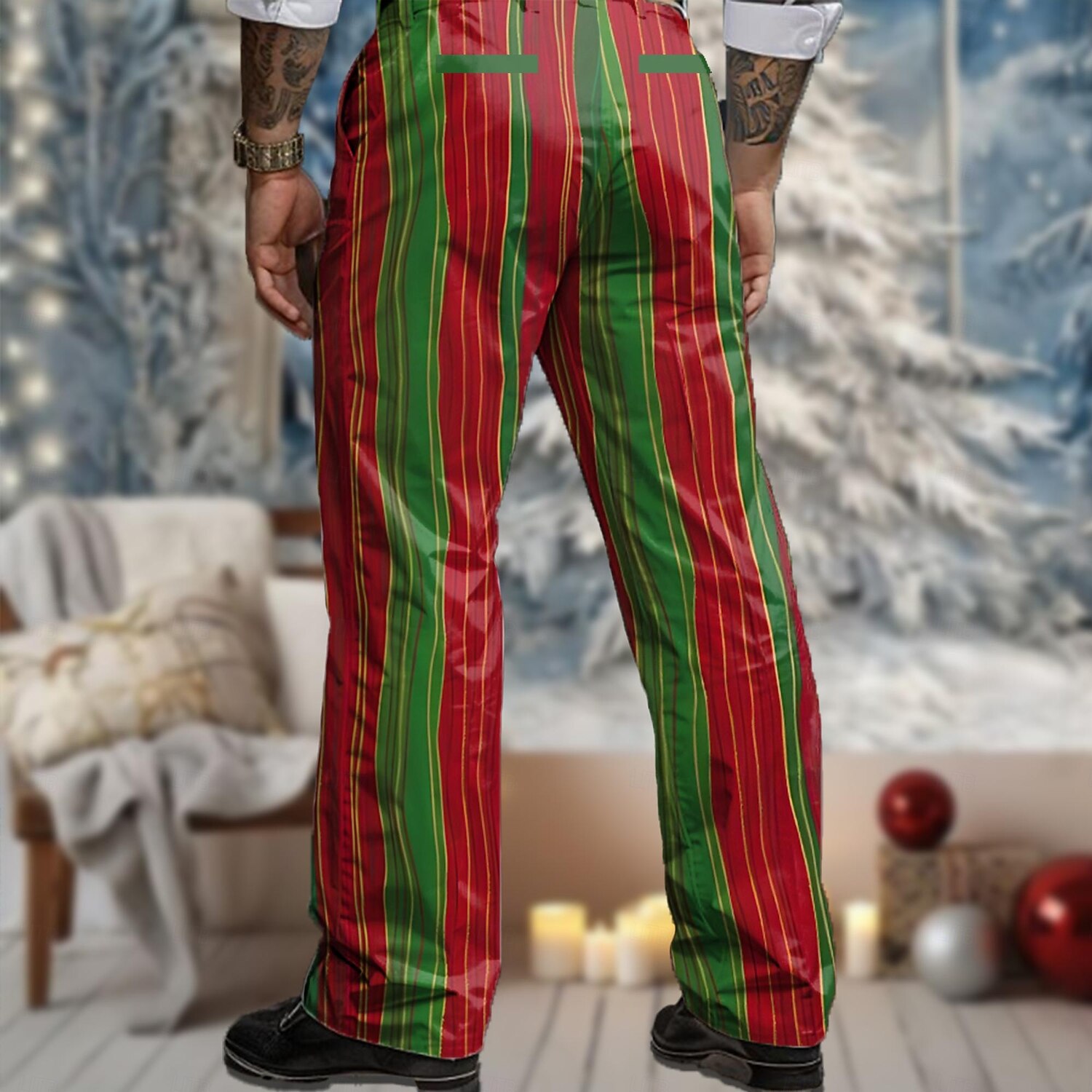 Kerstmis Voor heren Gestreept Pakken Medium Taille Casual Feest Buiten Huis Vetoketju Zak Broek met rechte pijpen Zomer Lente Herfst 3D-afdrukken Roze Rood Oranje 2025 - $36.99 –P5
