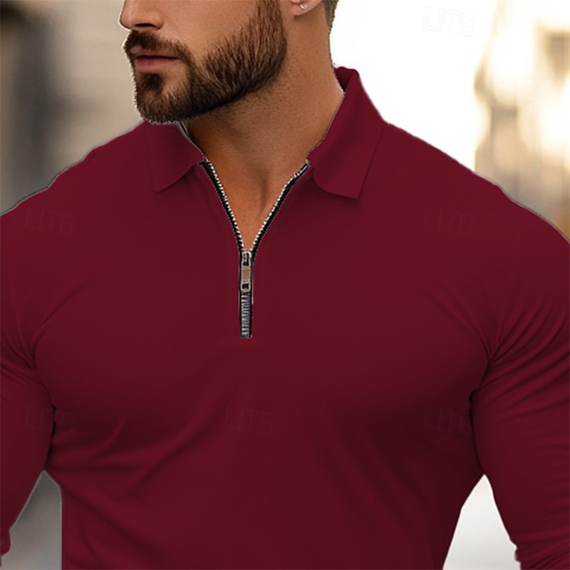 Herren Zip Polo Golfhemd Arbeit Casual Kargen Langarm Basic Modern Glatt Zip Frühling & Herbst Regular Fit Navy-Blau Schwarz Weiß Rot Hellgrau Zip Polo 2025 - $13.99 –P2