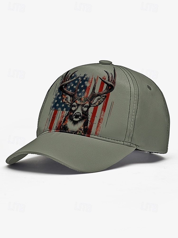 Men's Adjustable Baseball Cap with Patriotic Deer Print and American Flag Design - Outdoor Sports and Casual Wear Hat 2025 - $14.99 –P9