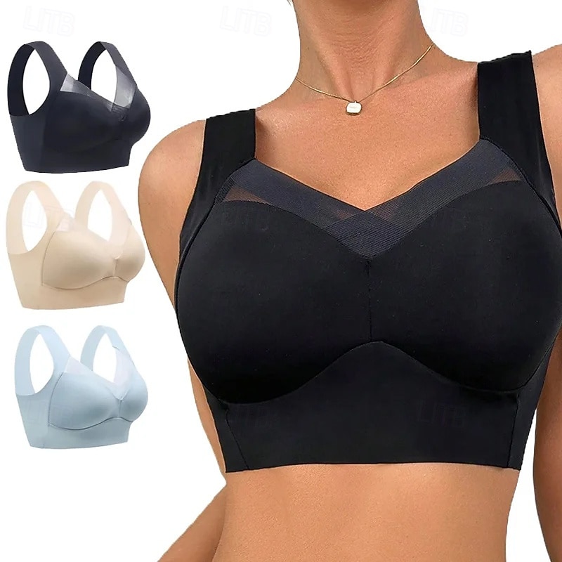 Women's Light Support Sports Bra Running Bra Open Back Cross Back Bra Top Padded Fitness Leisure Sports Running Breathable Lightweight Soft Black Khaki Light Blue Solid Colored 2026 - $6.49 –P1