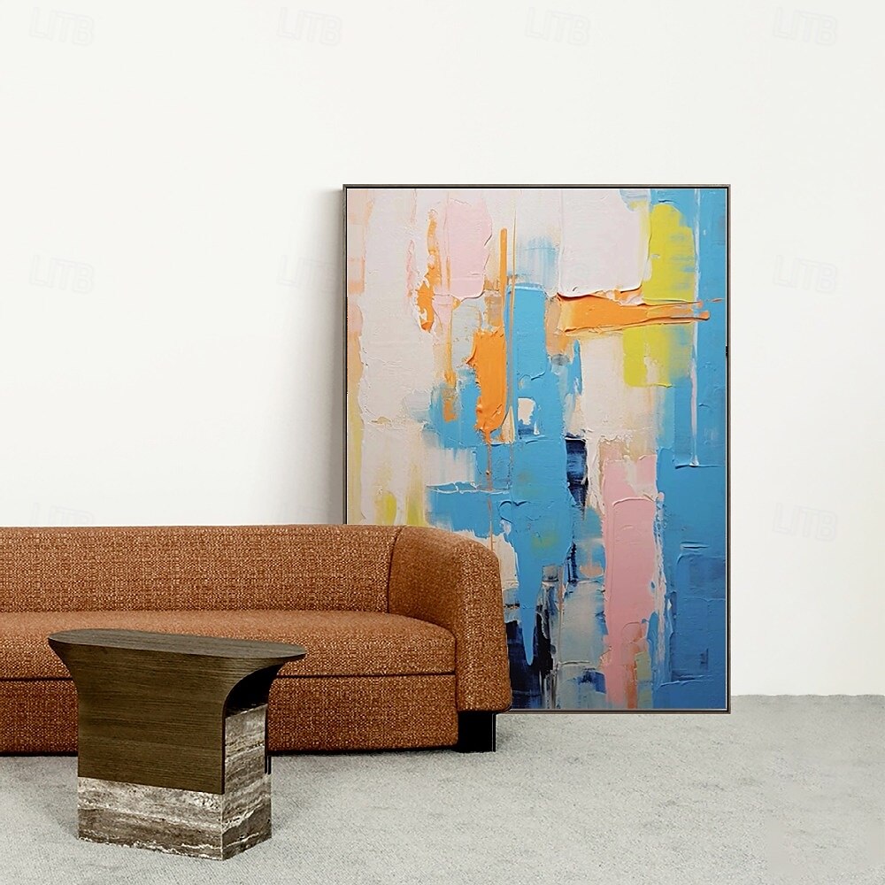 3d blauw abstract schilderij handgemaakte zonsondergang hedendaagse abstracte landschapsschilderij moderne perzik en roze landschapsschilderij wandkunst groot ingelijst canvas schilderij moderne 2025 - $116.99 –P5
