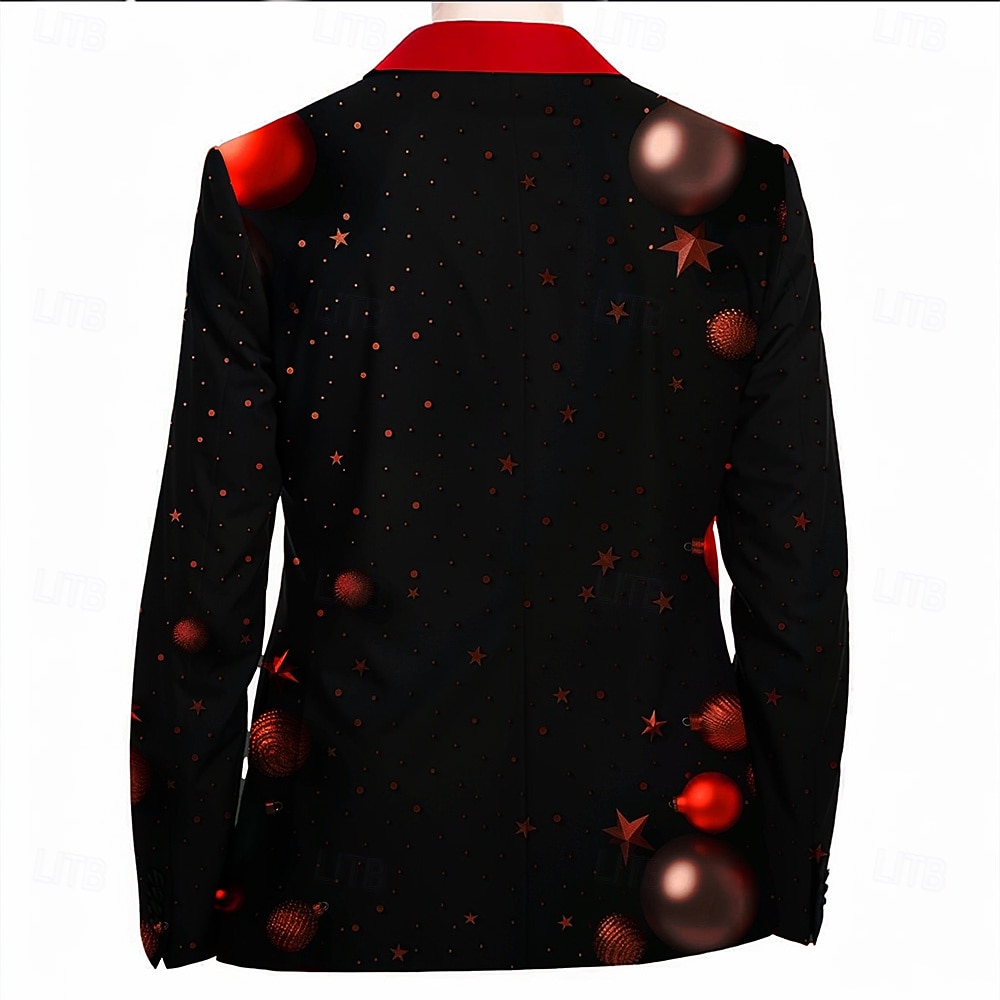 2025年 男性用 クリスマス柄 ブレザージャケット コート 快適 高通気性 アーティスティック カジュアル パーティーイブニングウェア 日常 祭り 3Dプリント ボタン マルチポケット 秋冬 折襟 長袖 ルビーレッド グリーン  コレクション – $64.99 –P2
