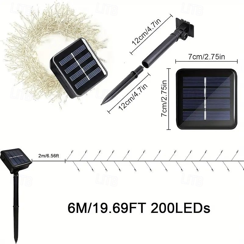 2025年 ソーラーパワー爆竹ストリングライト 6m 200LED - 屋外ガーデン芝生装飾、エネルギー効率の高い銅線とソーラーバッテリー、庭、窓、フェンス、木の照明に最適  コレクション – $23.99 –P1
