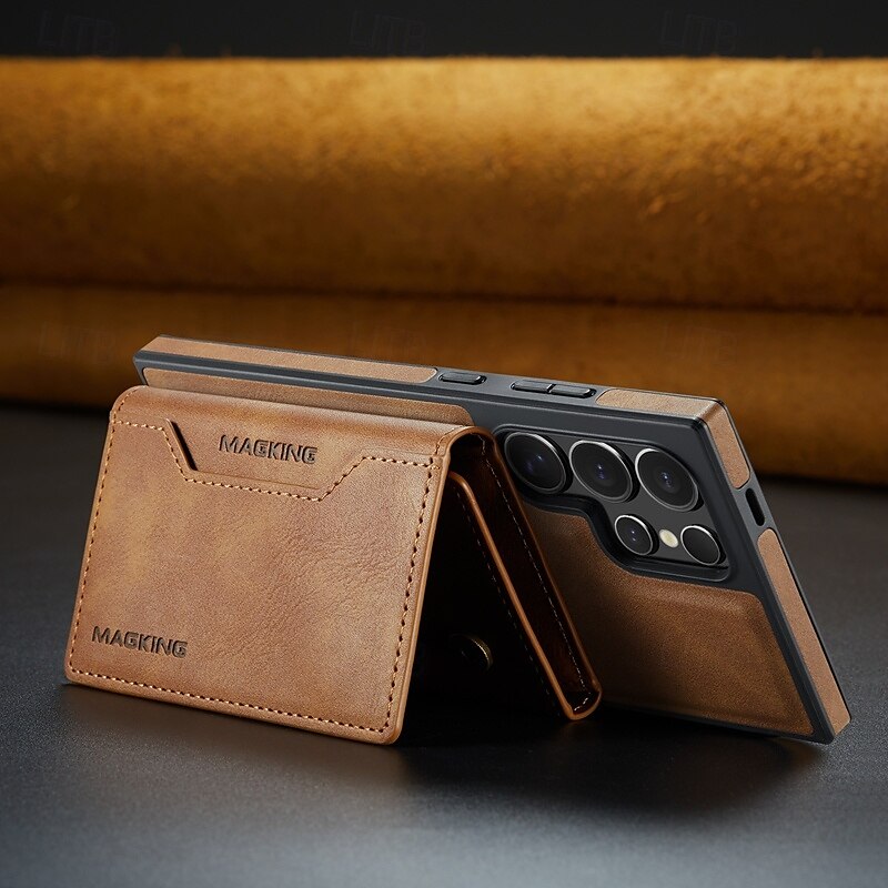 puhelin Etui Käyttötarkoitus S24 Ultra S24 Plus S24 S23 Ultra S25 Ultra Takakuori Tuella Magneetti Tukee langatonta latausta Retro TPU PU-nahka 2025 - $26.99 –P5