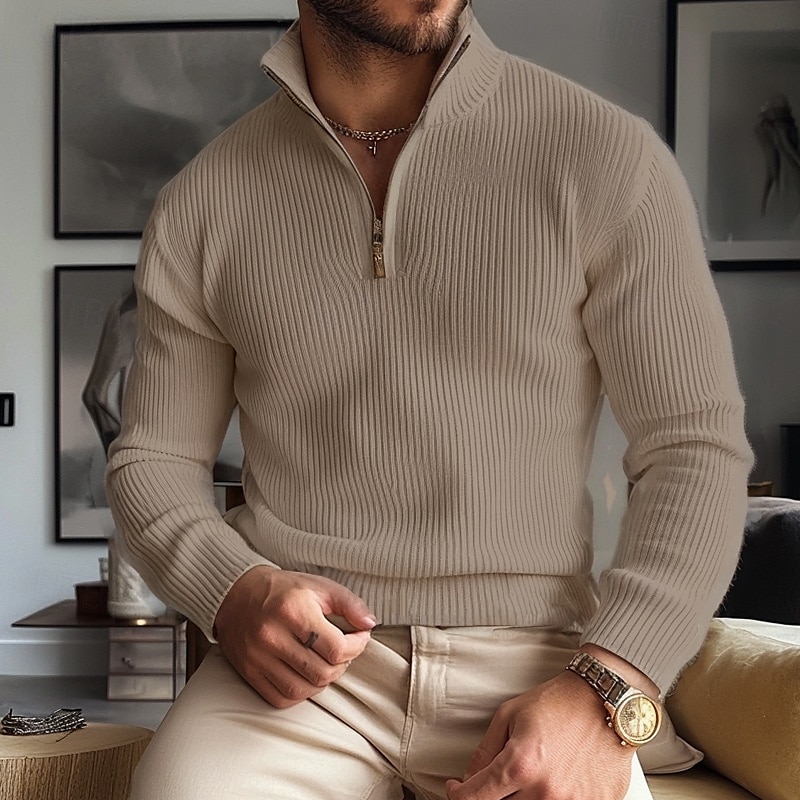 Per uomo Felpa Maglione con zip Maglioni con zip a un quarto A coste Grosso Maglia Classico Mezza Zip Tinta unica Colletto alla coreana Elegante Vintage Formale Interni Abbigliamento Rimborsate del 2025 a $34.99 –P4