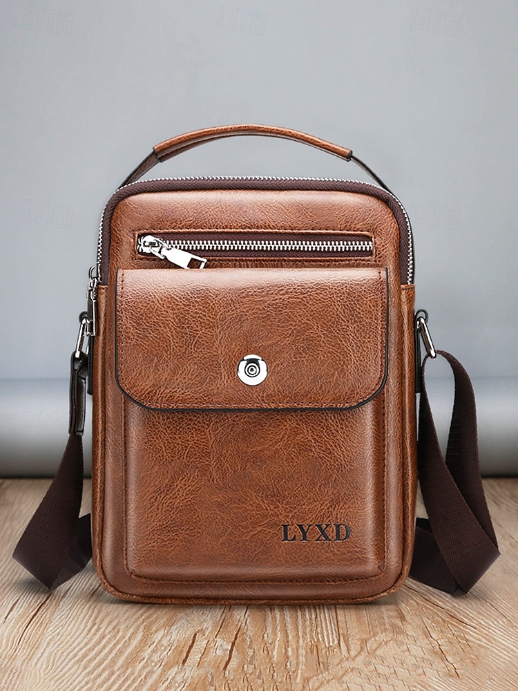 borsa a tracolla vintage in similpelle marrone da uomo – borsa a tracolla compatta con più tasche per viaggi, lavoro e uso quotidiano del 2025 a $24.99 –P4