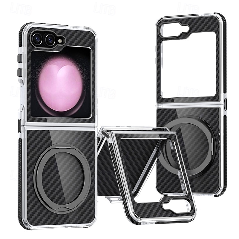 telefon Carcasă Pro Samsung Galaxy Z Flip 7 Z Flip 6 Z Flip 5 Zadní kryt se stojánkem Nárazuvzdorné Retro Uhlíkové vlákno PC 2025 - $25.99 –P3