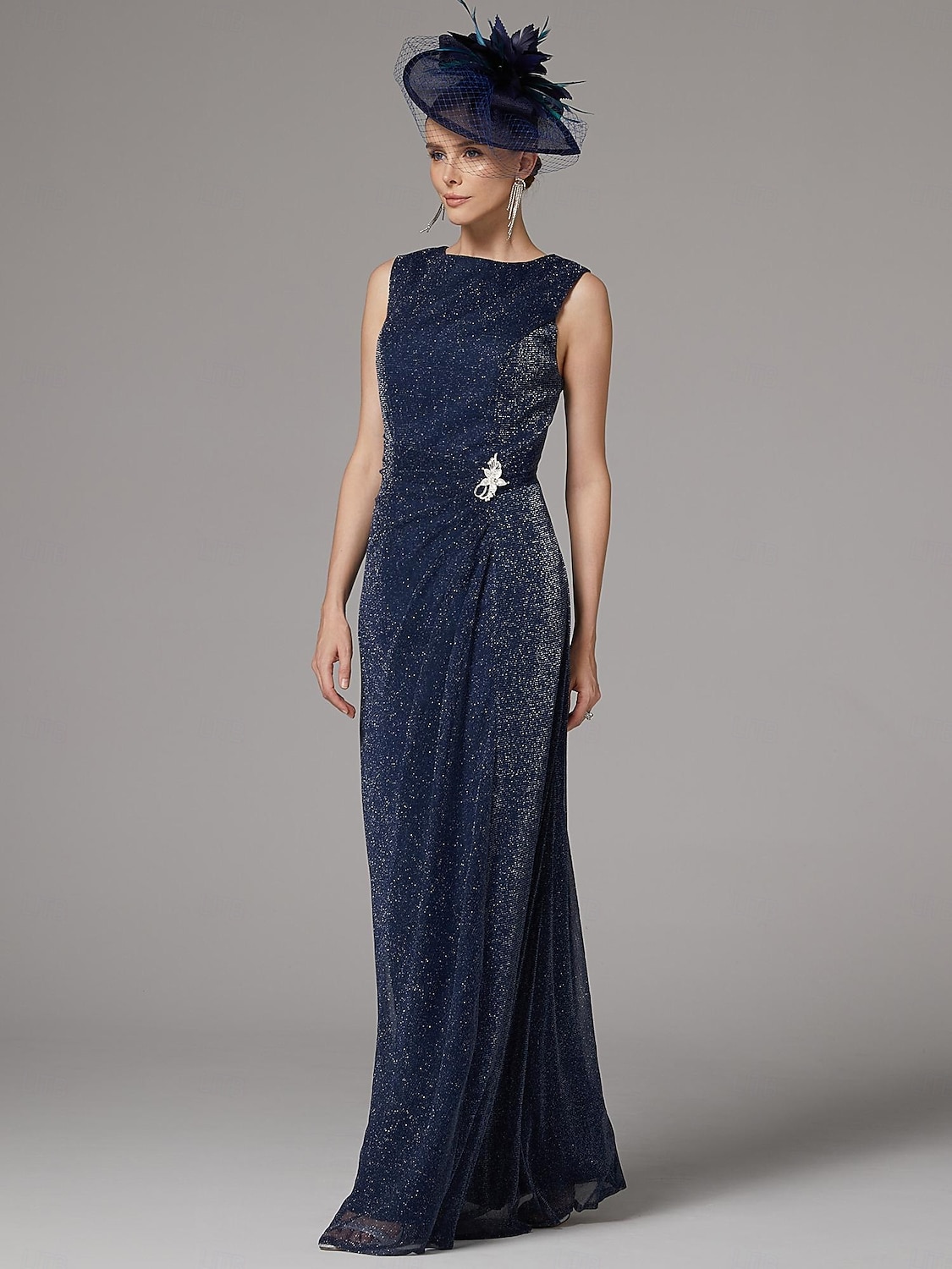 Zweiteiliges Etuikleid Anzug Brautmutter Kleid Elegantes Funkeln  Glanz Juwel Hals Bodenlang Chiffon Lange Ärmel mit Knöpfen 2025 - $155.99 –P3