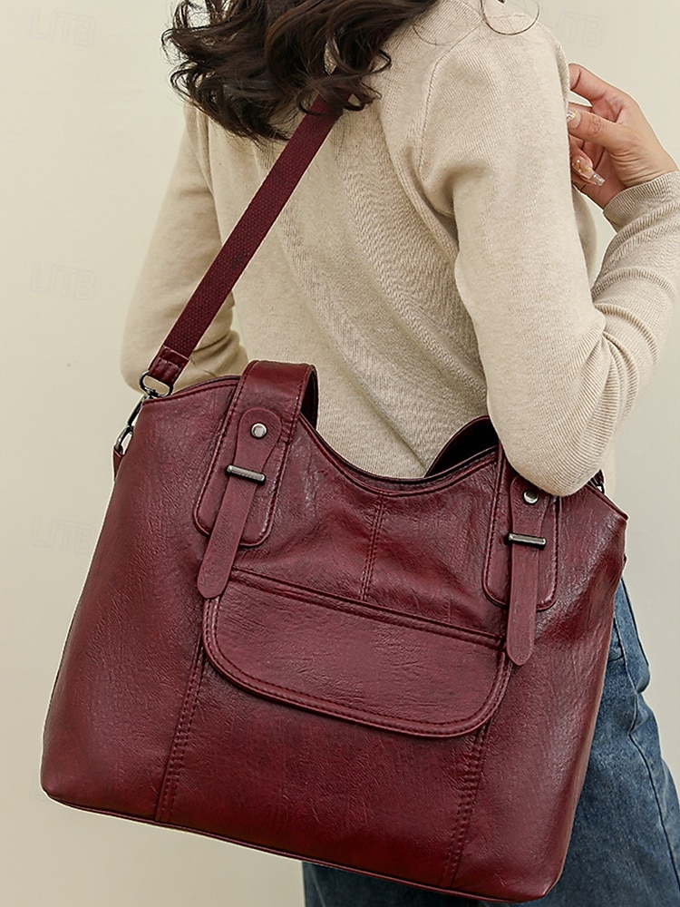 vintage brun konstläderväska för kvinnor med dubbla handtag och justerbar crossbody-rem – rymlig och elegant för dagligt bruk 2025 - $29.99 –P5