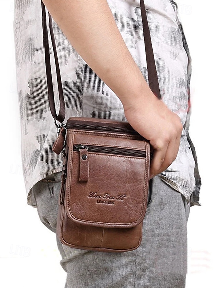 borsa a tracolla vintage in pelle marrone per uomo – borsa a tracolla compatta con scomparti con cerniera e tracolla regolabile per l'uso quotidiano del 2025 a $29.99 –P2