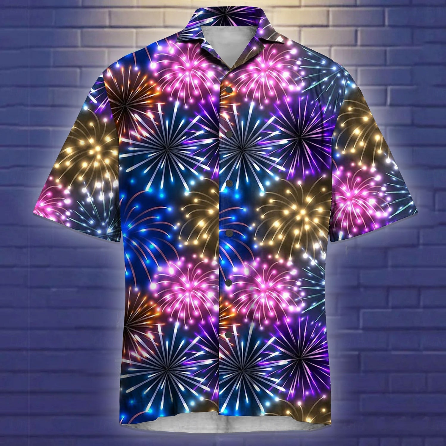Kerstmis Voor heren Sprankelend Glittery Overhemd Hawaiiaans overhemd Overhemd met knopen Korte mouw Casual Buiten Vakantie Feest Zomer Overhemden met kraag Dichtknopen 3D-afdrukken blauw 2025 - $28.99 –P1