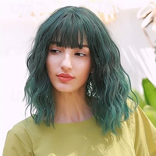 باروكة شعر قصيرة مجعدة ومتموجة مع غرة باروكة شعر للنساء والفتيات باروكة شعر صناعي مقاوم للحرارة باروكة شعر للاستخدام اليومي باروكة تنكرية مع غطاء باروكة 2025 - $17.99 –P2