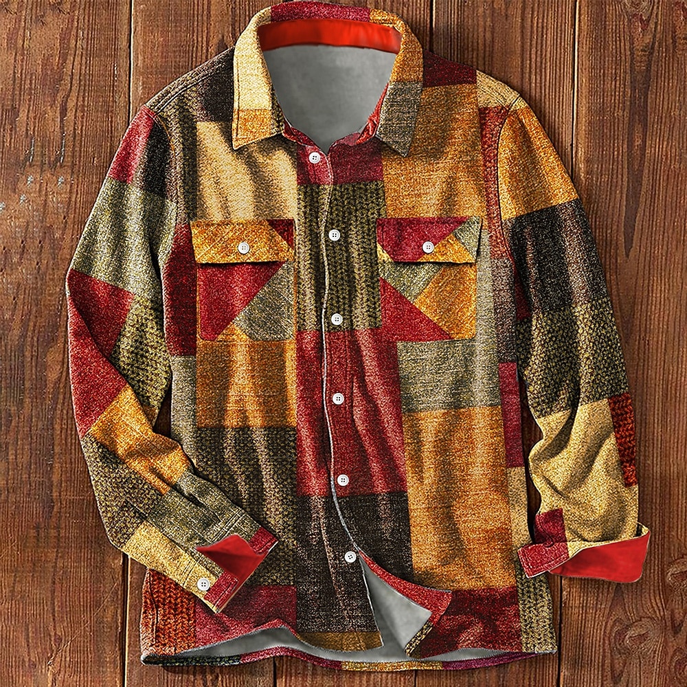 Per uomo A quadri Camicia Giacca da camicia Sovracamicia Manica lunga Informale Formale Casual Autunno Inverno Collo ripiegabile Tasche Nero Rosso del 2026 a $35.99 –P1