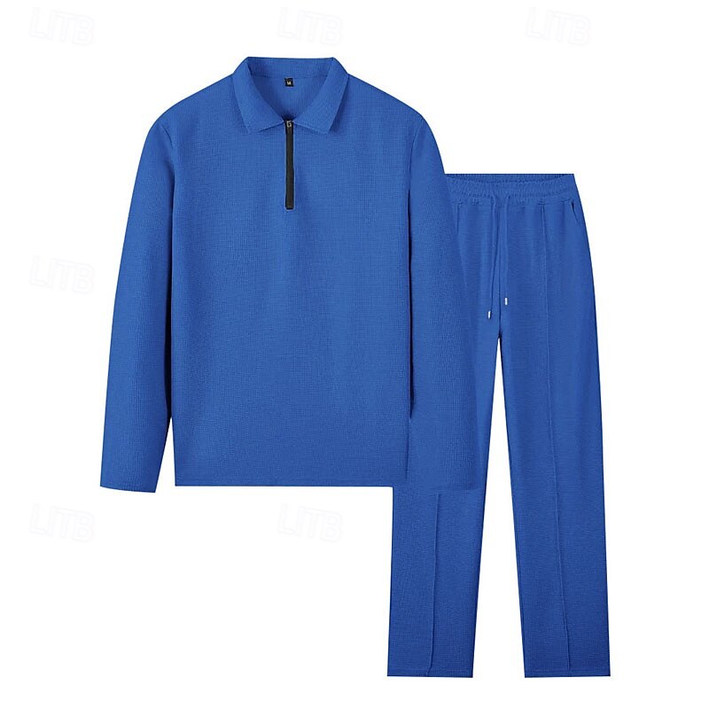 Miesten Vohveli poolopaidat Quarter Zip Polo Päivittäin Pyhäpäivä Neljänneksen postinumero Pitkähihainen Muoti Moderni Tavallinen 2-osainen 봄 & Syksy Normaali Musta Valkoinen Sininen Khaki Vaalean 2025 - $34.99 –P17