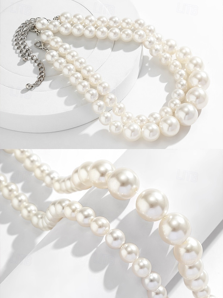 Elegante collar de perlas de imitación de varias capas | Joyería clásica y llamativa para mujeres | Perfecto para bodas, fiestas y eventos formales 2025 - $11.99 –P6