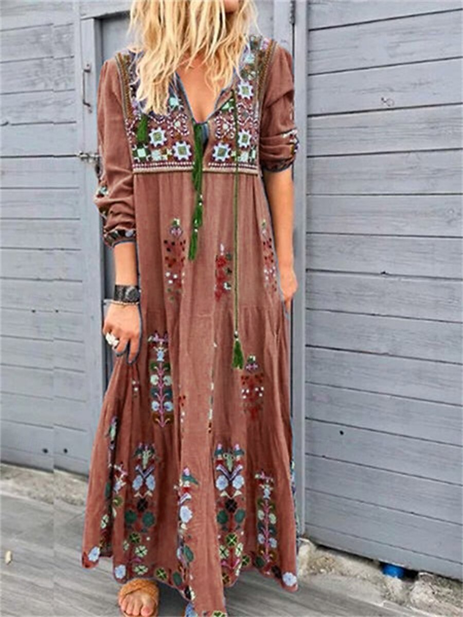 robe longue à fleurs pour femmes, col en V, manches longues, été, printemps de 2025 ? $41.99 –P3