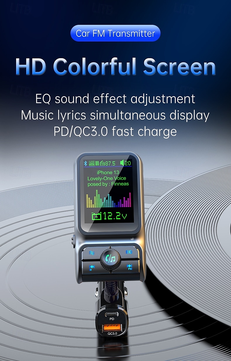 умное автомобильное зарядное устройство Bluetooth pd3.0 qc3.0 eq sound fm передатчик с цветным дисплеем aux автомобильный комплект windows bc85 2025 - $25.99 –P1