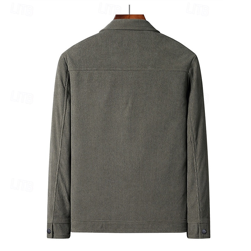 Herr Manchesterjacka Fleece-jacka Cargojacka Vardaglig jacka Dagligen Semester Slitsäker Ficka Vår & Höst Slät Mode Klassisk Kavajslag Normal Svart Kaki Armégrön Jacka 2025 - $55.99 –P6