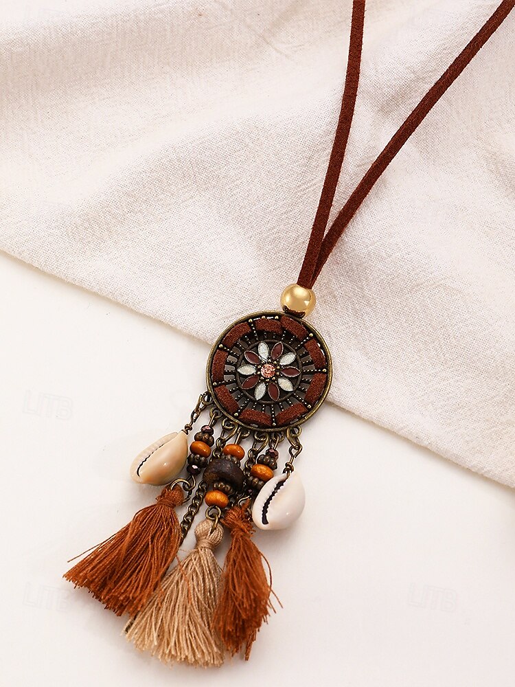 kvinners boho dusk halskjede med skinnsnor og drømmefanger anheng - perfekt for festivaler og bohem stil 2025 - $7.99 –P10