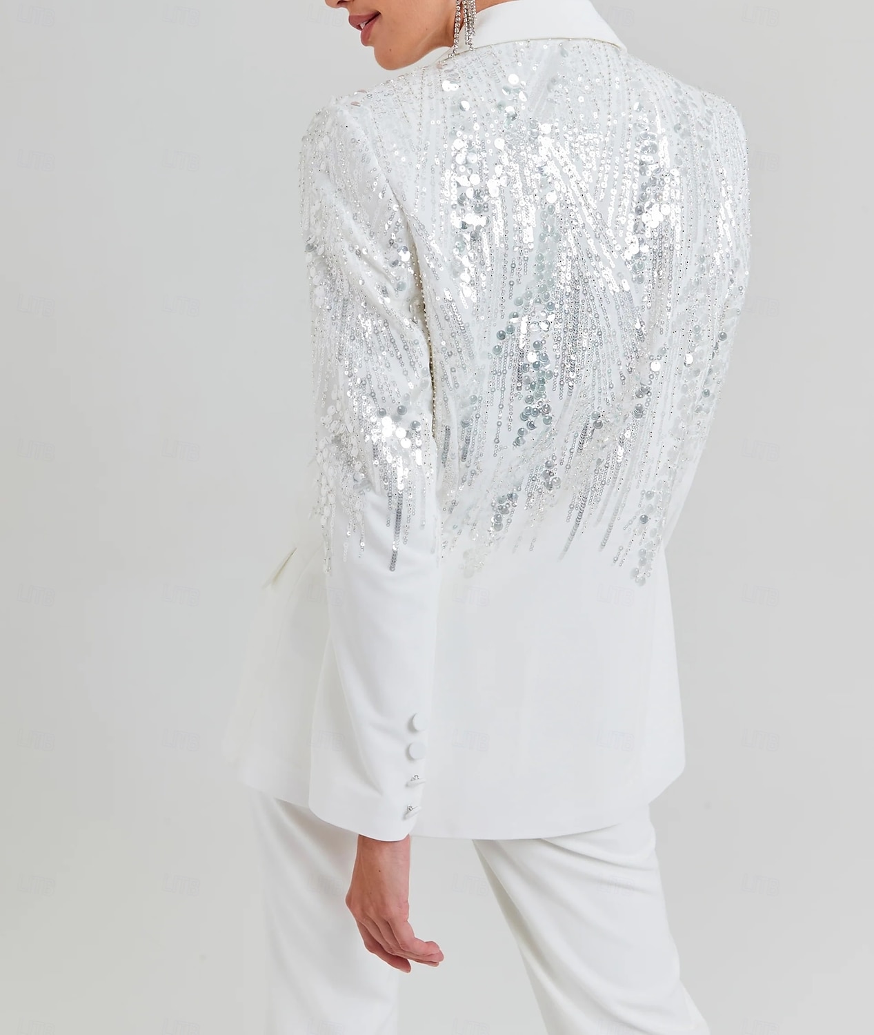 Two Piece Pantsuit Evening Gown Vintage Dress Tuxedo Dress Formal Wedding Floor Length Long Sleeve Shirt Collar  with Glitter 2025 - $199.99 –P2
