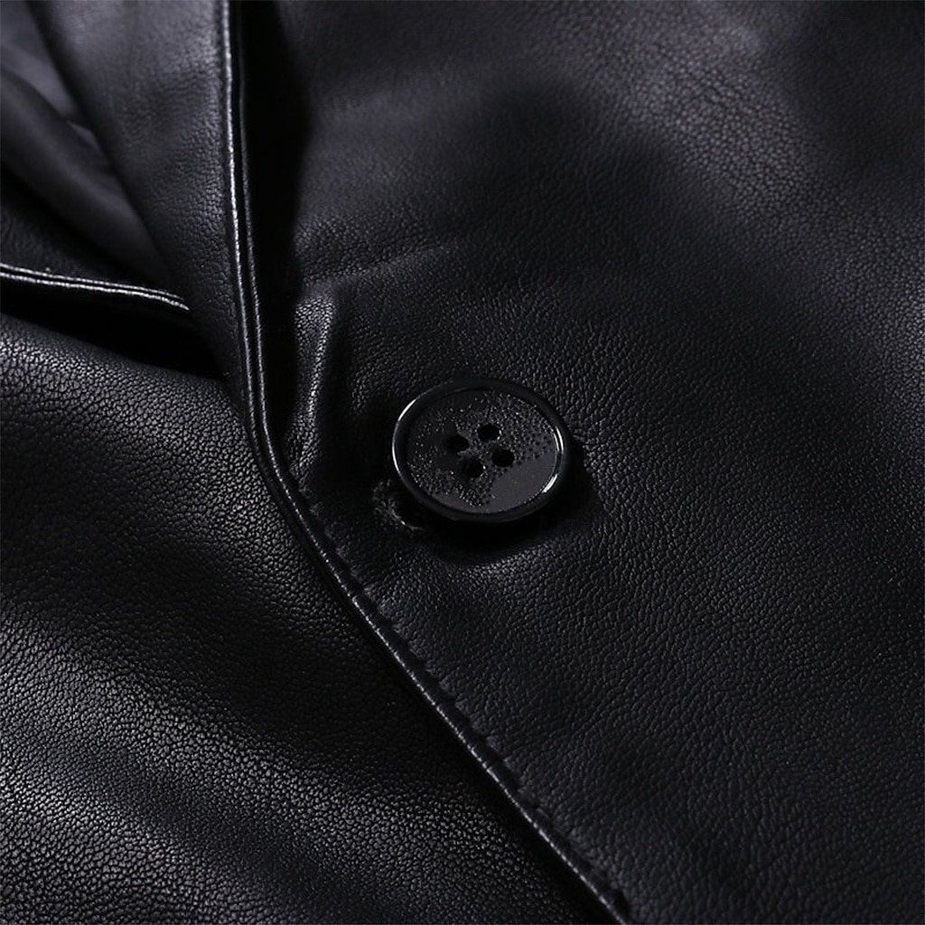 Men's Blazer Sport Coat Office Work Street Pocket Fashion Casual Spring &  Fall Polyester Faux Leather Plain Pocket Casual / Daily Single Breasted Blazer Black 2025 - $64.99 –P5