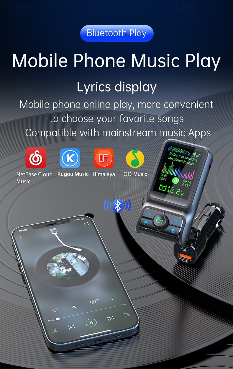 умное автомобильное зарядное устройство Bluetooth pd3.0 qc3.0 eq sound fm передатчик с цветным дисплеем aux автомобильный комплект windows bc85 2025 - $25.99 –P10