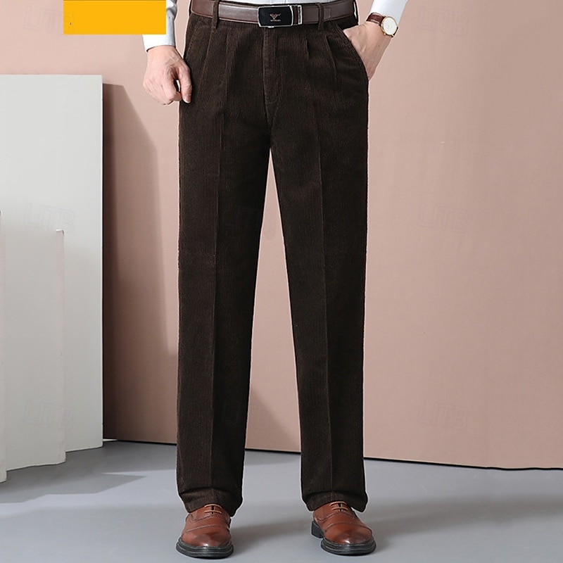 Men's Dress Pants Corduroy Pants Trousers Chinos Buttons Pocket Straight Leg Plain Comfort Formal Party Work Fashion Classic Style Dark Khaki Light Khaki Micro-elastic 2025 - $42.99 –P9
