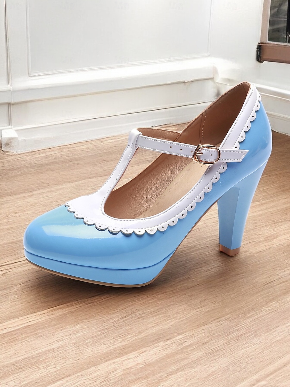 vintage piros lakkbőr mary jane sarkú fehér kagylószegéllyel – női t-pántos cipő cosplayhez, retro bulikhoz és különleges alkalmakra 2025 - $46.99 –P5