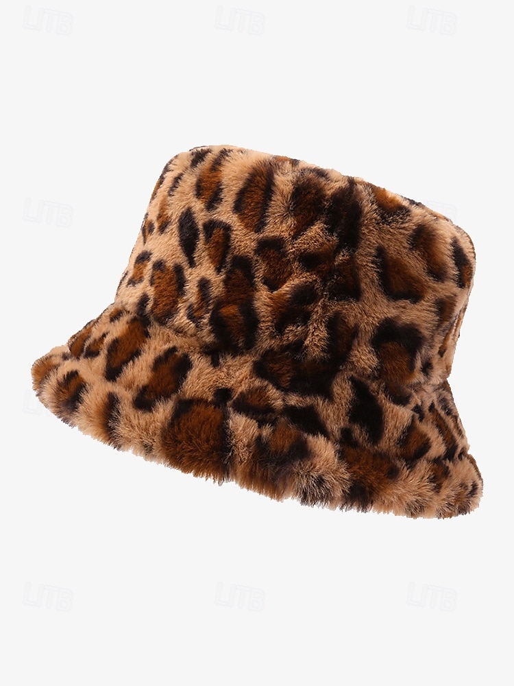 Cappello da pescatore in pelliccia sintetica con stampa leopardata per donna: elegante accessorio invernale per look casual e alla moda del 2025 a $11.99 –P2