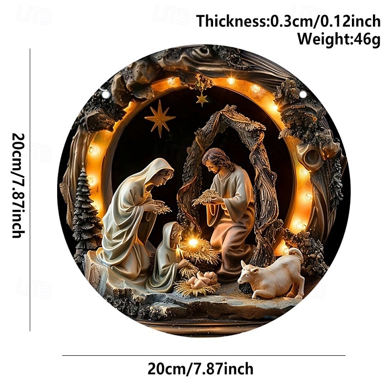 cartello rotondo in legno con natività di Gesù, battesimo, decorazione da appendere alla porta per camera da letto e soggiorno del 2025 a $7.99 –P7