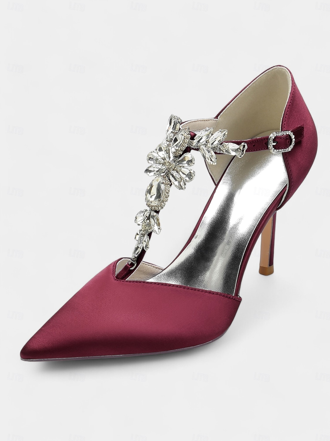 Escarpins à brides en satin bleu marine pour femmes – chaussures de cocktail à bout pointu avec ornements en cristal pour mariages et soirées de 2025 ? $64.99 –P14